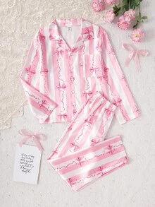 Bộ 2 món/Bộ đồ mặc nhà gồm áo cardigan dài tay màu hồng tối giản, thời trang và dễ thương cho bé gái - Hồng - Xem 4