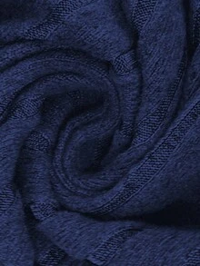 Plus Size Women's Solid Color Hooded Drawstring Drop Shoulder Long Sleeve Casual Ribbed Loose Sweatshirt - Navy Blue - View 4