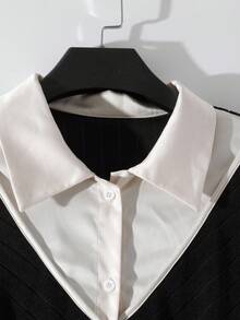 Franclia Women's Fashion 2 In 1 Decorative Button Front T-Shirt - Black - View 6