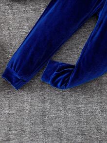 SHEIN Elladie kids 2件套女童休闲运动舒适长袖连帽服装，秋季 - 藏蓝色 - 查看 7