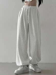 DAZY 女式休闲抽绳腰慢跑裤，适合秋冬季运动裤 - 淺灰色 - 查看 2