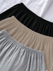 SHEIN 3色混纺字母印花松紧腰休闲家居短裤睡眠短裤 - 彩色 - 查看 3
