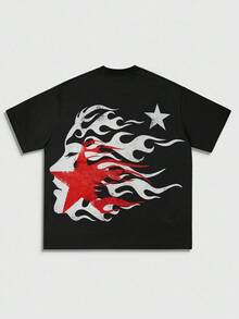 ROMWE MEN Street Life Áo thun nam tay ngắn họa tiết Gothic, thích hợp mặc hàng ngày vào mùa xuân và mùa hè, Halloween - màu đen - Xem 3