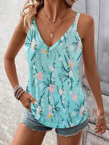 EMERY ROSE Summer Floral & Plant Printed Casual Camisole Top Graphic Tees Women Tops - Multicolor - View 4