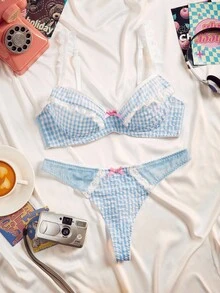 SHEIN 2 pièces Ensemble de soutien-gorge et culotte en dentelle sexy et patchwork pour femmes