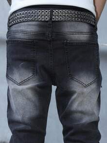 Manfinity EMRG Quần Jeans Denim Miếng Dán Cho Nam, Quần Ôm Vừa Phong Cách Đường Phố - màu đen - Xem 6