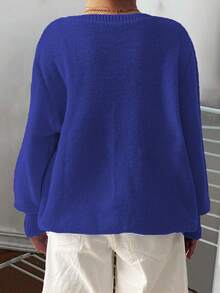 Elenzga 秋冬大码纯色休闲针织毛衣 - 藍色 - 查看 2