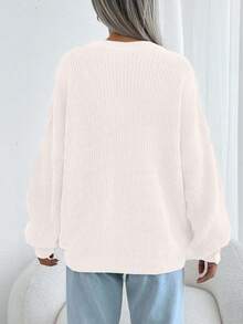 SHEIN Women Solid Color Round Neck Drop Shoulder Chunky Pullover