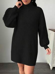 CovetEZ 大码宽松高领蝙蝠袖粗针织毛衣连衣裙，秋冬