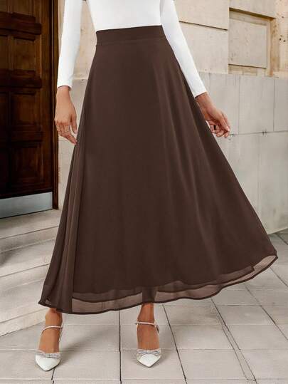 Solivie Enkel höstkjol i enfärgad kontrastfärgad spets för kvinnor