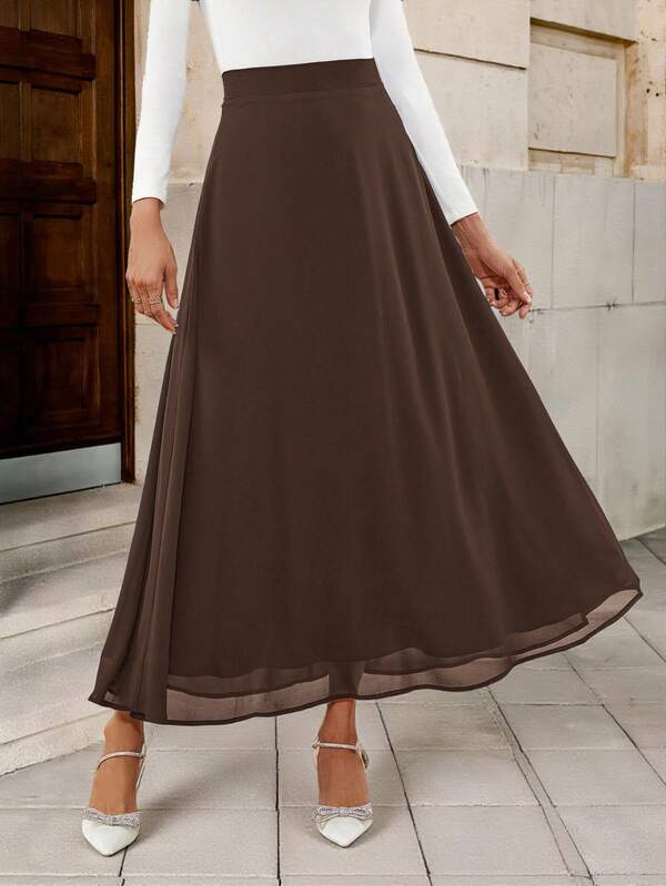 Solivie Women's Autumn Simple Solid Color Contrast Lace Skirt