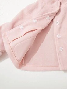 SHEIN Baby Girl Fashionable Versatile Faux Fur Patchwork Long Sleeve Overcoat, Suitable For Autumn/Winter, Indoor, Outdoor, Daily Wear Fall - Pink - View 5