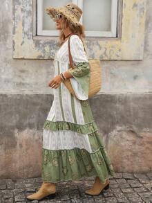 Brillora Fall/Winter Women's Outings For Holiday Date Dresses, Fall/Winter Women's Outings For Vacation V-Neck Fringe Ribbon Lace Edged Casual Texture-Feeling Fabric Printed Women's Dresses, Holiday Shopping Dresses, School Outfits, Very Simple Attire, Women's Country Clothing, Office Attire, Old Money Attire, Teacher Attire, Date Attire, Graduation Season, Fall Women's Clothing, Casual Dresses, Fall/Winter Dresses - Multicolor - View 6