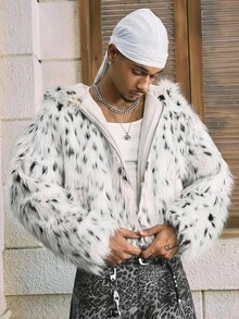 AXEPEAK Men's Knitted Casual Loose Fit Long Sleeve Faux Fur Coat, Fashionable & Everyday Wear, Fall Winter - White - View 3