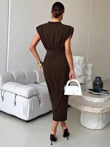 Lavishia Váy midi ôm sát tay Dolman cổ chữ V trơn màu dành cho nữ, Chân váy dài màu đen Minimalana thanh lịch với vai rộng và chữ V sâu, Gợi cảm, thanh lịch, đơn giản và đa năng để đi làm, Trang phục đi nghỉ thanh lịch giúp thon gọn cho phụ nữ, Váy mùa hè cho nữ, Váy tốt nghiệp - màu nâu - Xem 2