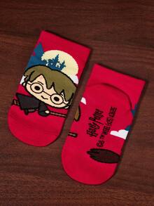 HARRY POTTER X SHEIN 6 双棉质柔软透气吸湿排汗儿童短袜彩色可爱卡通图案踝袜加固脚趾和脚跟，经久耐用，男女通用，适合所有季节，适合学校和户外，夏季冬季，Hedwig，9¾ - 彩色 - 查看 10