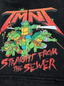 ROMWE MEN TEENAGE MUTANT NINJA TURTLES | ROMWE sweat-shirt à capuche vintage lavé avec imprimé tortue pour hommes - Noir - Voir 2
