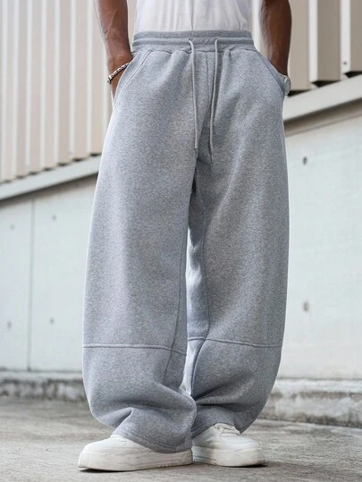 Manfinity Hypemode Pantalones de chándal casuales sueltos con cintura con cordón y bolsillos para hombre