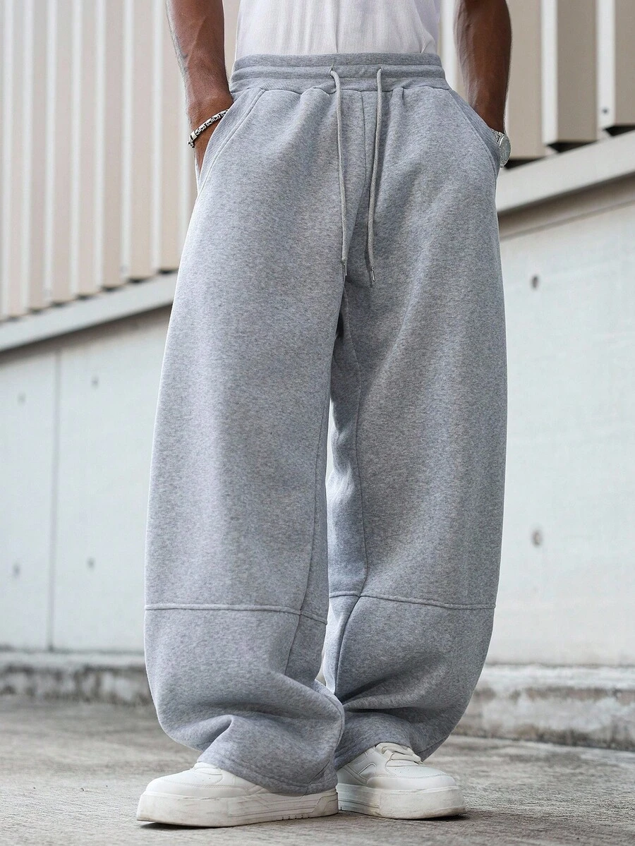 Major Grit Men's Solid Color Drawstring Waist Pockets Wide Leg Loose Casual Sweatpants - Light Grey - View 1