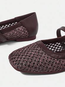 Styleloop 女士户外圆头平底咖啡色编织网眼面料休闲舒适透气平底鞋，适合度假和旅行 - 咖啡棕 - 查看 8