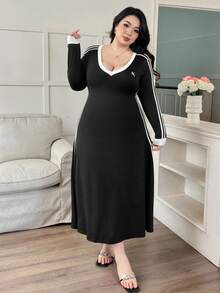 Modelyn Modisches Lässig Sexy Kleid in Große Größen für Damen, hochelastisches, weiches und bequemes besticktes Kleid, Lässig Kleid für junge Damen - Schwarz und Weiss - Übersicht 4
