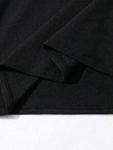 SHEIN 青少年男孩拼色罗纹 Polo 长袖衬衫，休闲学院风，舒适时尚，百搭日常穿着，上学、郊游、户外活动，适合秋冬季、返校季 - 黑色 - 查看 6