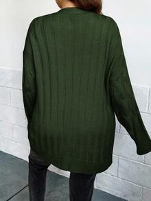 SHEIN Clasi 大码休闲纯色双口袋开衫 - 軍綠色 - 查看 2