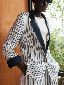 Lumivelle Striped Patchwork Suit Set - Black and White - View 5