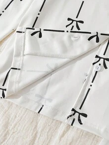 青少年女孩睡衣套装，牛奶丝开衫和短裤，阻燃，适合家居服或外套，杏色配黑色蝴蝶结，2 件 - 杏色 - 查看 6