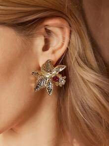 MOTF PREMIUM 18K镀金花朵耳环 - 金黃色 - 查看 2