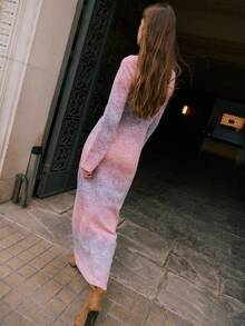 Nöista 渐变色修身长裙，粉色针织和薰衣草色调，长袖，非常适合女性优雅的晚会和正式场合。 - 粉色 - 查看 2