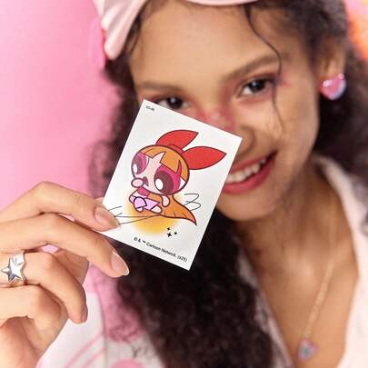 FanGlow THE POWERPUFF GIRLS X SHEIN Blossom 1pc Colorful Cartoon Tattoo Sticker Suitable For Shoulder, Neck, Clavicle, Arm, Body Art, Temporary Waterproof Simulation Tattoo Sticker