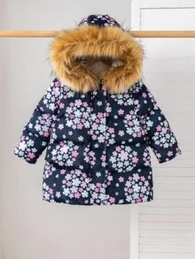 SHEIN Young Girl Cute Fleece Hooded Padded Coat, Versatile For Autumn/Winter Fall - Multicolor - View 3