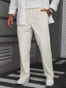 Manfinity CasualCool Pantaloni casual da uomo in velluto a coste color crema con coulisse, stile "Old Money", autunno-inverno