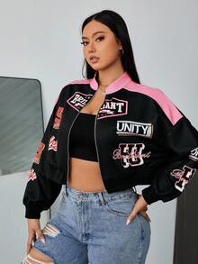 SHEIN EZwear Áo khoác dài tay màu khối cỡ lớn dành cho nữ, có khóa kéo, thời trang thu đông - Nhiều màu - Xem 1