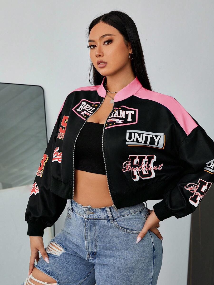 SHEIN EZwear Áo khoác dài tay màu khối cỡ lớn dành cho nữ, có khóa kéo, thời trang thu đông - Nhiều màu - Xem 1