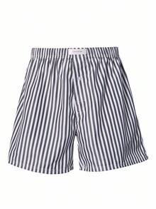 Manfinity Underwear&Sleepwear Basics 2pcs Plus Size Men's Loose & Comfortable Striped Airy Pants (2-Piece Set), Grey & Pink - Multicolor - View 4