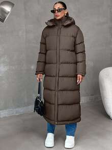 EURMUSE 女士保暖超大二合一防水连帽长款冬季外套