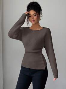 Elenzga 女士秋冬毛衣，复古斯德哥尔摩风格，奶油色，适合教师、学生、办公室、休闲、优雅、百搭、度假针织毛衣上衣 - 棕色 - 查看 3