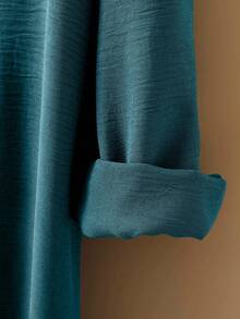 EMERY ROSE Pleated Long Button Down Oversized Women Shirt