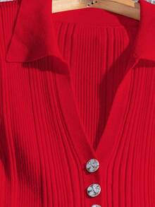 Franclia Women's Short Sleeve Cardigan Maxi Sweater Dress - Red - View 6