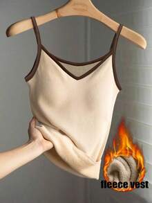 GlowEve 女式秋冬罗纹饰边休闲保暖内衬吊带背心 - 杏色 - 查看 5