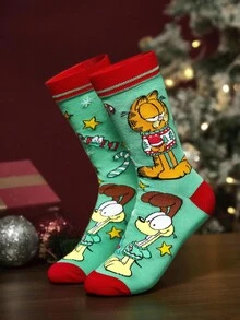 GARFIELD | SHEIN 柔軟透氣吸濕休閒中筒襪 薑餅人圖案 節慶綠 中筒襪 加強耐用 中性款 冬季禮物 - 彩色 - 查看 2