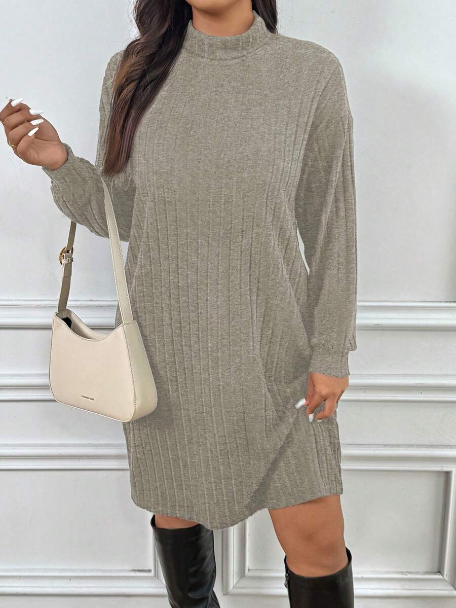 SHEIN Frenchy 大码女式休闲纯色宽松长袖连衣裙