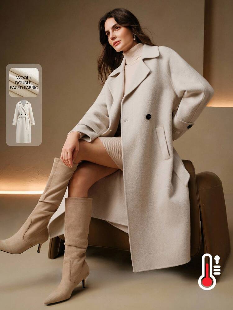 Women's Double-Breasted Wool Coat With Belt, Autumn/Winter
