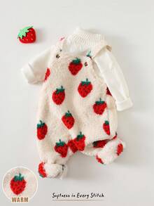 Cozy Pixies 女婴草莓图案保暖内衬背带裤，百搭舒适