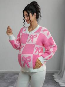 Momance 孕妇蝴蝶结装饰圆领休闲长袖套头衫