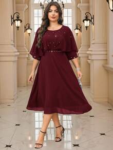 SHEIN Clasi Váy choàng đính đá trang trí thanh lịch cỡ lớn dành cho nữ, mùa hè - Màu Đỏ Sâu - Xem 3