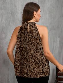 EMERY ROSE Camisa de mujer talla grande con estampado de leopardo vintage, casual, con hombros descubiertos, espalda descubierta y tirantes de espagueti - Multicolor - Ver 2