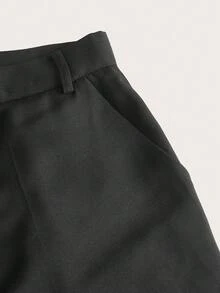 SHEIN EZwear Summer Outfit Solid High Waist Straight Leg Pants - Black - View 3